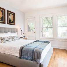 White Transitional Master Bedroom Has Bed With Built-In Storage