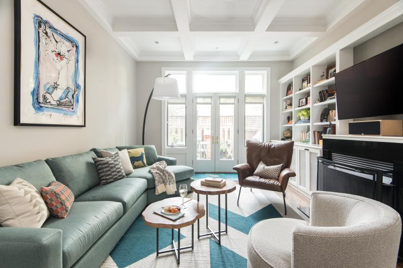 Blue and White Contemporary Living Room 