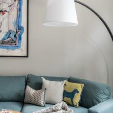 Blue Sectional and Floor Lamp