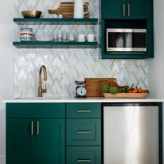 Colorful Guest House Kitchenette with Modern Tile Accents