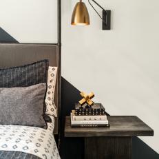 Brushed Brass Task Lamp Above Master Bedroom Nightstand