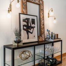 Black and Brushed-Brass Accents on Console Table Turned Bar 