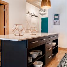 Large Kitchen Island Has Open and Concealed Storage