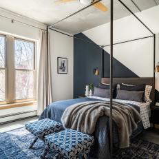 Contemporary Master Bedroom Retreat Has Diagonal-Painted Accent Wall