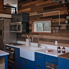 Tiny House Galley Kitchen With Reclaimed Wood Paneled Walls