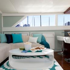 Yacht Sitting Area With Blue Rug
