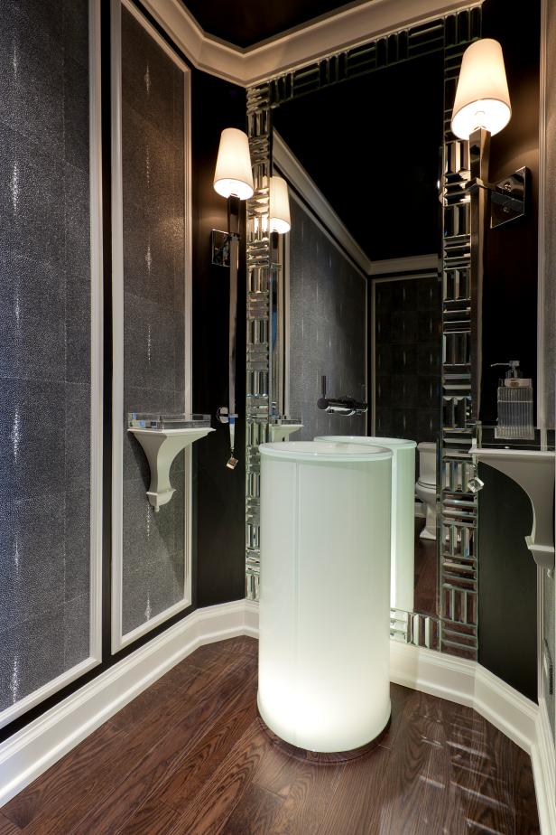 Black Art Deco Powder Room | HGTV