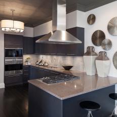 Modern White And Gray Kitchen With Silver And Bronze Metallic Accents