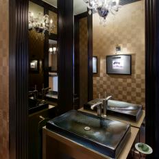 Traditional Brown and Black Powder Room