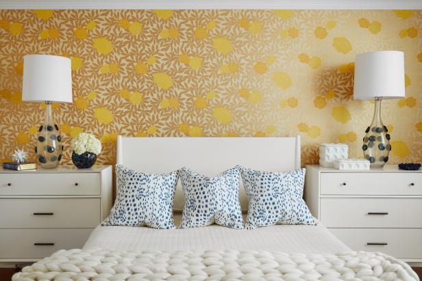 Gold Floral Wallpaper Accent In Guest Room Hgtv