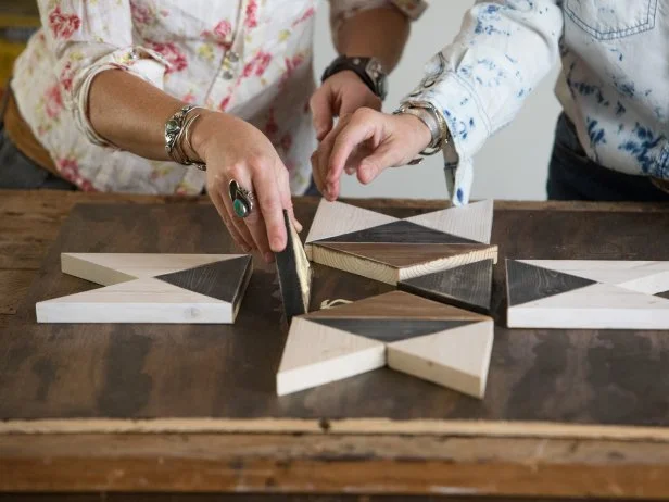 5. Glue wood down in quilt pattern as well as wood border