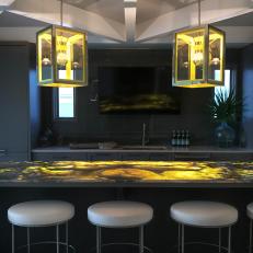 First Floor Kitchen With Yellow Pendants