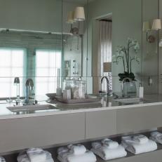 Gray Double Vanity Bathroom With Orchid