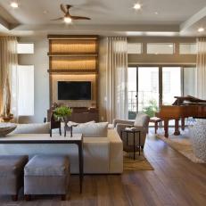 Neutral Contemporary Family Room With Piano