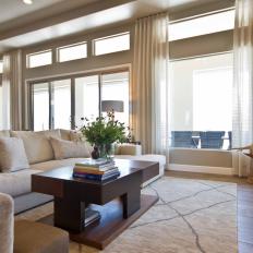 Neutral Contemporary Family Room With Diamond Rug