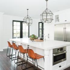 White Chef Kitchen With Leather Barstools
