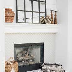 White Fireplace With Textured Tile 