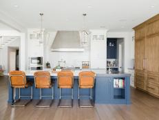 Contemporary Kitchen With Large Blue Island