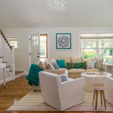 Coastal Living Room With Sand-Colored Sofa