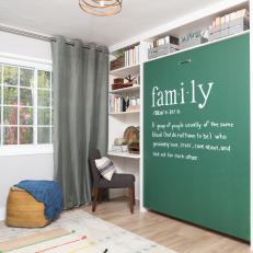 Contemporary Neutral Home Office with Green Wall Mural 