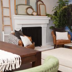 Contemporary Neutral Living Room with White Fireplace 