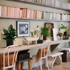 Contemporary Green Dining Room with Neutral Work Bench