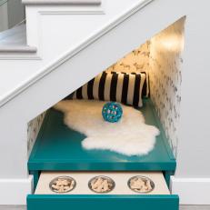 Eclectic White Stairs with Custom Blue Dog Zone  