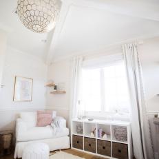 Neutral Girl's Nursery Shines With Gold Light Fixture