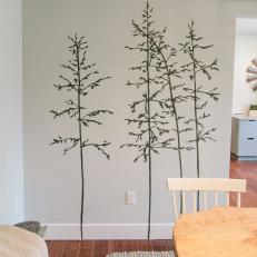 Contemporary Neutral Dining Room with Green Painted Trees 