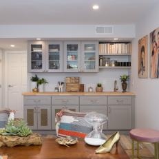 Contemporary Neutral Home Office Gray Cabinets 