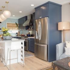 Contemporary Blue Kitchen with Blue Cabinets 