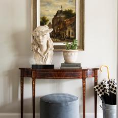 Traditional Entryway With Antique Bust, Oil Painting