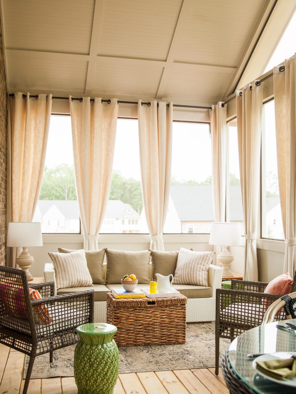 Screened Porch With Sofa Wicker Coffee Table Hgtv