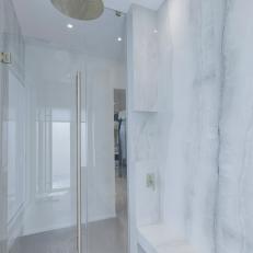 White Marble Walk-In Shower