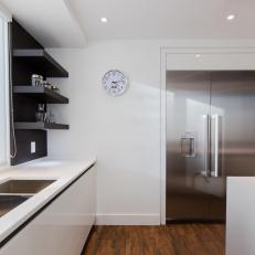 White Modern Kitchen With Wall Clock