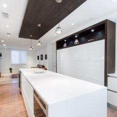 Modern White Galley Kitchen With Paneling