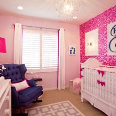 Glam Girl's Nursery With Hot Pink Wallpaper