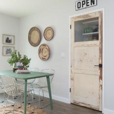 Rustic Neutral Dining Room with with Green Dining Table 