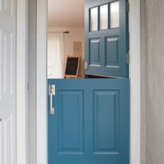 Contemporary Neutral Playroom with Blue Dutch Door 