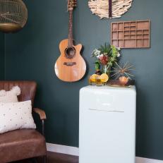 Eclectic Green Bar with Brown Leather Chair