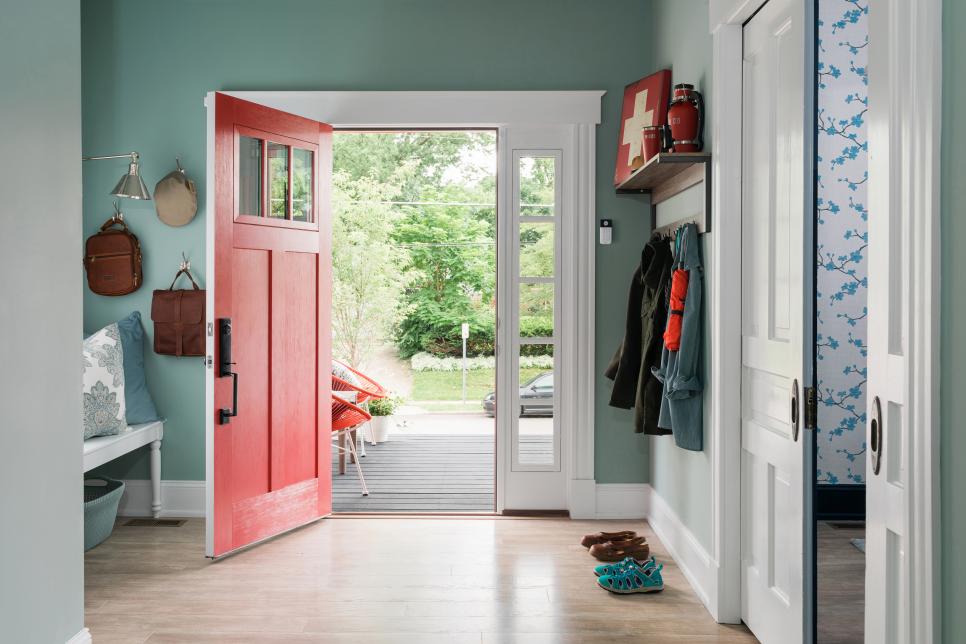 Blue Foyer and Red Front Door