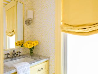 Yellow Powder Room With Shade