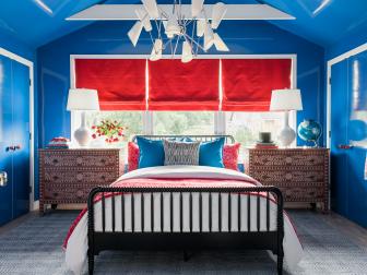 Blue Bedroom and Red Shades