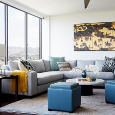 Contemporary Living Room With Cube Ottomans