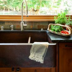 Copper Farmhouse Sink and Kitchen View