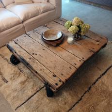 Rustic Neutral Living Room with Brown Wood Coffee Table