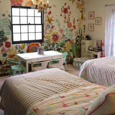 Cottage Girl's Bedroom With Floral Wallpaper