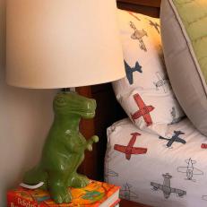 Green Dinosaur Lamp in Boy's Bedroom