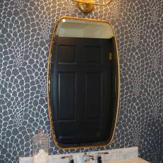 Neutral Powder Room With Gray Wallpaper