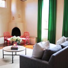 Southwestern Living Room With Kiva Fireplace